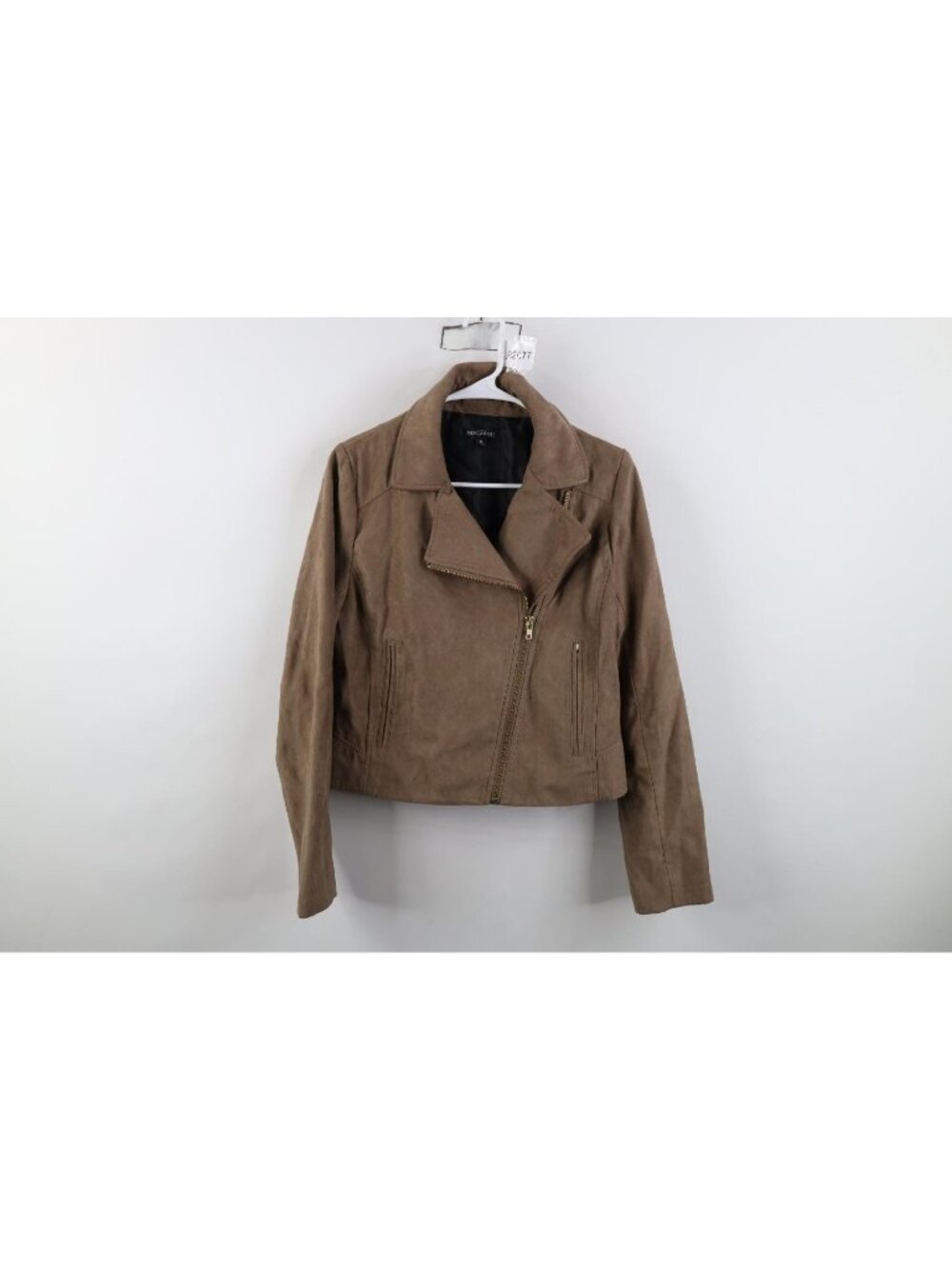Y2K J Crew Asymmetrical Zip Moto Bomber Jacket Womens Size M Microfiber Beige